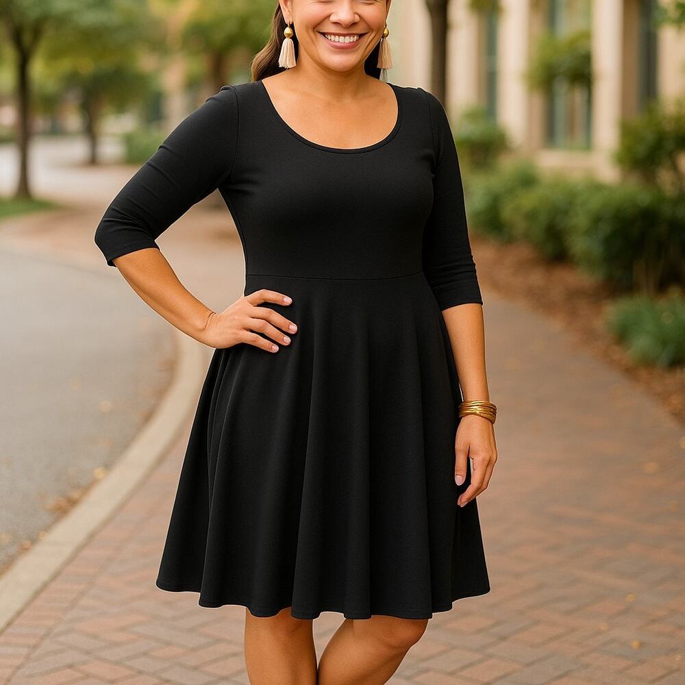 LuLaRoe Womens Dress Size XXS Nicole Fit & Flare Solid Black Noir Collection NEW